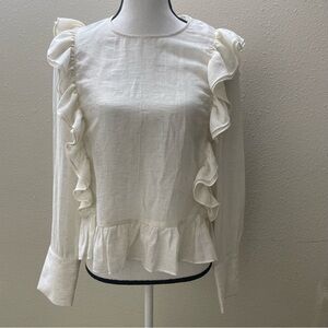 Ming Wang Cream Ruffled Blouse